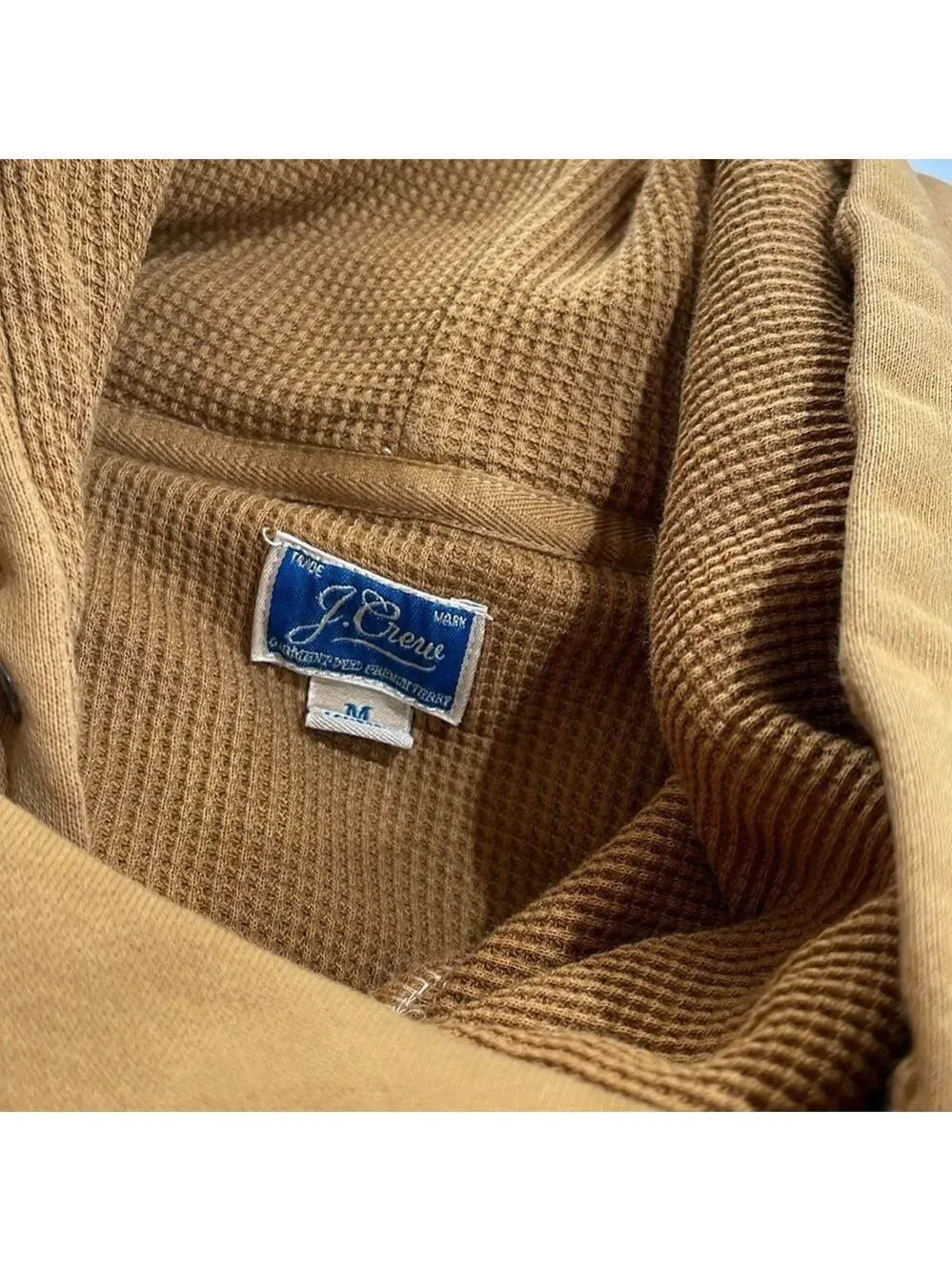 J. Crew Garment Dyed Thermal Lined Pullover Hoodie SZ M Distant Plains Mustard